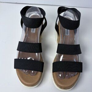 Steve Madden Black Bandi Platform Wedge Strappy Cork Sandal Size 8.5 Casual Boho